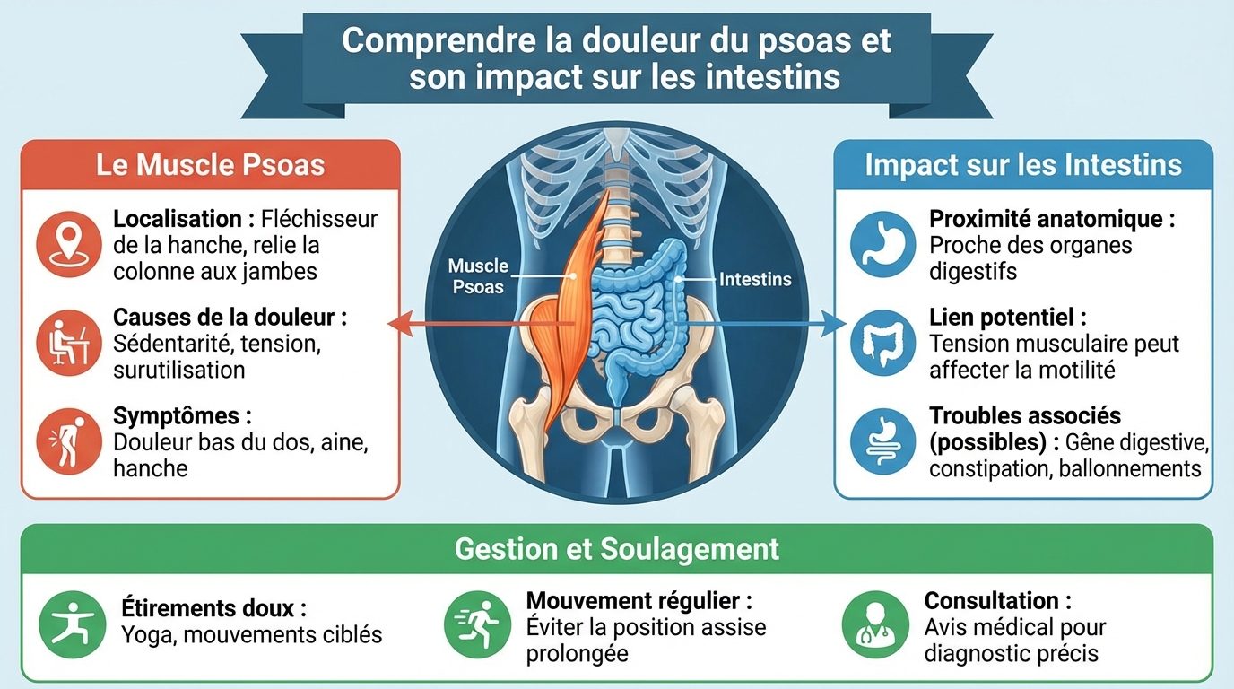 Lien entre douleur du psoas et santé intestinale
