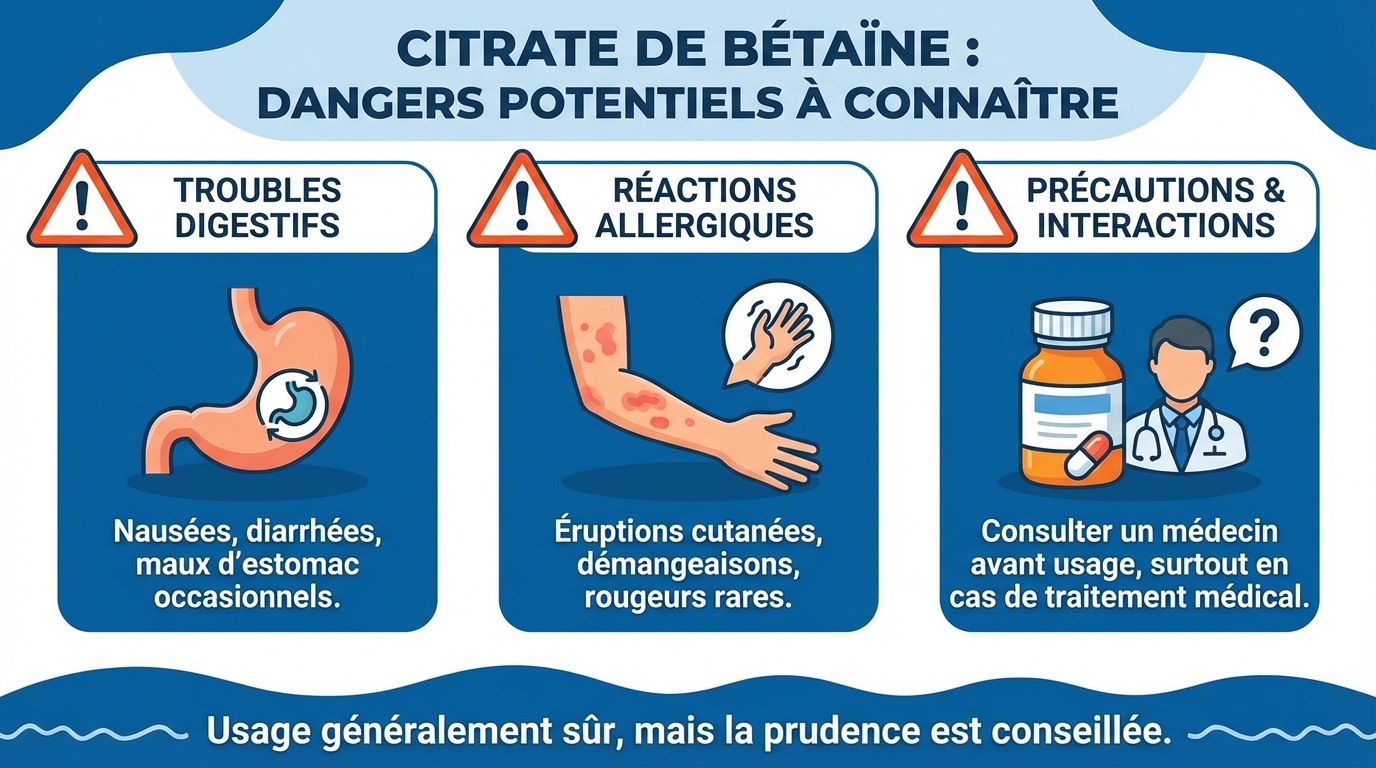 Citrate de bétaïne : dangers potentiels à connaître 1 Précautions d'utilisation