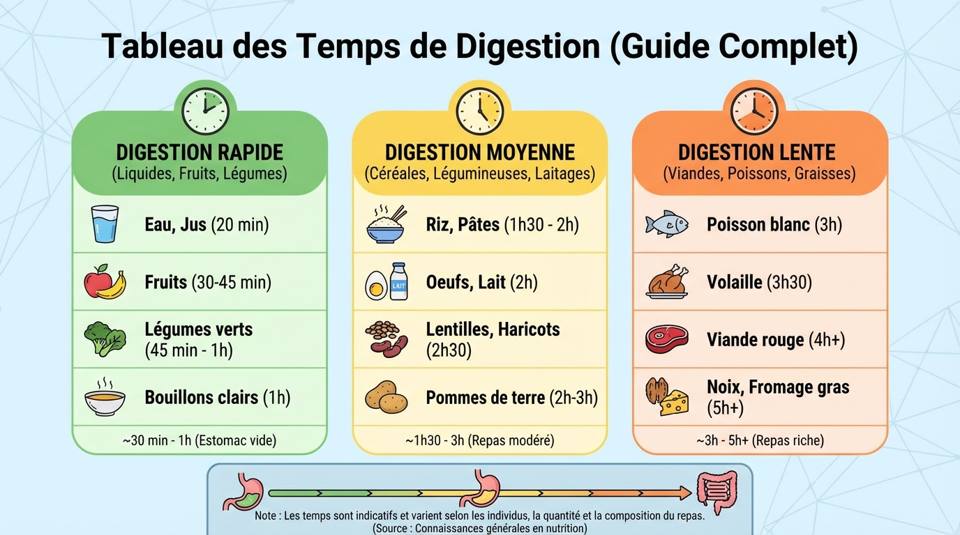 Tableau des temps de digestion des aliments